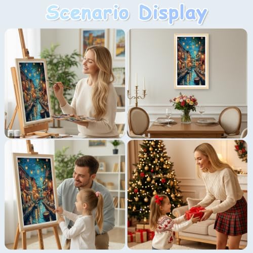 Image of HASTHIP DIY Venetian Paint by Numbers Kit, Pre-Outlined Canal Night Romantic Starry Sky Scene with Numbered Sections, DIY Oil Painting Craft Kit Art Craft, 40x50cm, Includes Pigments and Tools