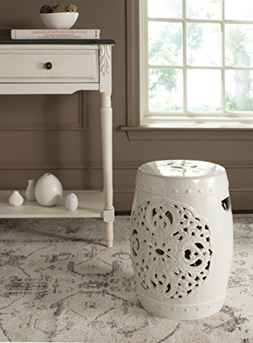 Image of SAFAVIEH Furniture - Flora Decorative Garden Stool - Creme - Ceramic - Artisan Hand-Painted Design - Ideal for Living Room, Patio, Garden - Fully Assembled (ACS4527B)