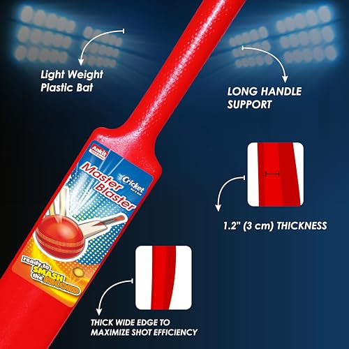 Image of Ankit Toys & Games Cricket Bat Ball No.1 44 * 7 cm for Kids - Lightweight Plastic Bat Ball Perfect for Outdoor Fun & Play Friendly and Durable Sports Toy for Boys and Girls Ages 2+ (Red)