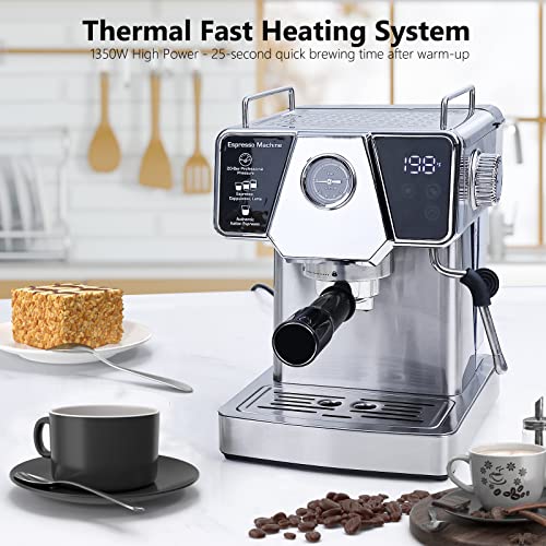 Homtone Espresso Machine 20 Bar, Touch Screen Coffee Maker, Cappuccino And Latte Maker With Milk Frother Steam Wand, 1350W Fast Heating Coffee Machine For Home, All Stainless Steel #TOP6