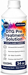 DTG 다크 원단용 전처리 솔루션, 1L/34온스), 얼룩 방지 사전 코팅 | 화이트 잉크 접착력 향상, 50+ 세척 내구성, 부드러운 촉감, F2100 F2270 P800, Brother GTX 및 듀퐁 DTG 잉크용