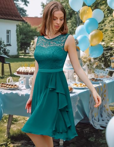 Image of BeryLove Womens Boat Neck A Line Sleeveless Lace Formal Homecoming Dress