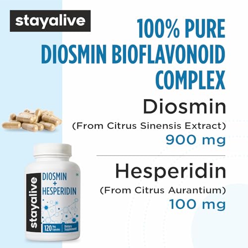 Image of STAY ALIVE Diosmin Hesperidin 1000mg Complex, 120 Count, Citrus Bioflavonoids Rich Fruit Extract, 2 Month Supply, 100% Vegetarian, Non-GMO & Gluten Free Hesperidin and Diosmin Supplement Capsules