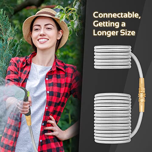 360Gadget Garden Hose Metal - 100Ft Heavy Duty Stainless Steel Water Hose With 8 Function Sprayer & Metal Fittings, Flexible, Lightweight, No Kink, Puncture Proof Hose For Yard, Outdoors, Rv #TOP6