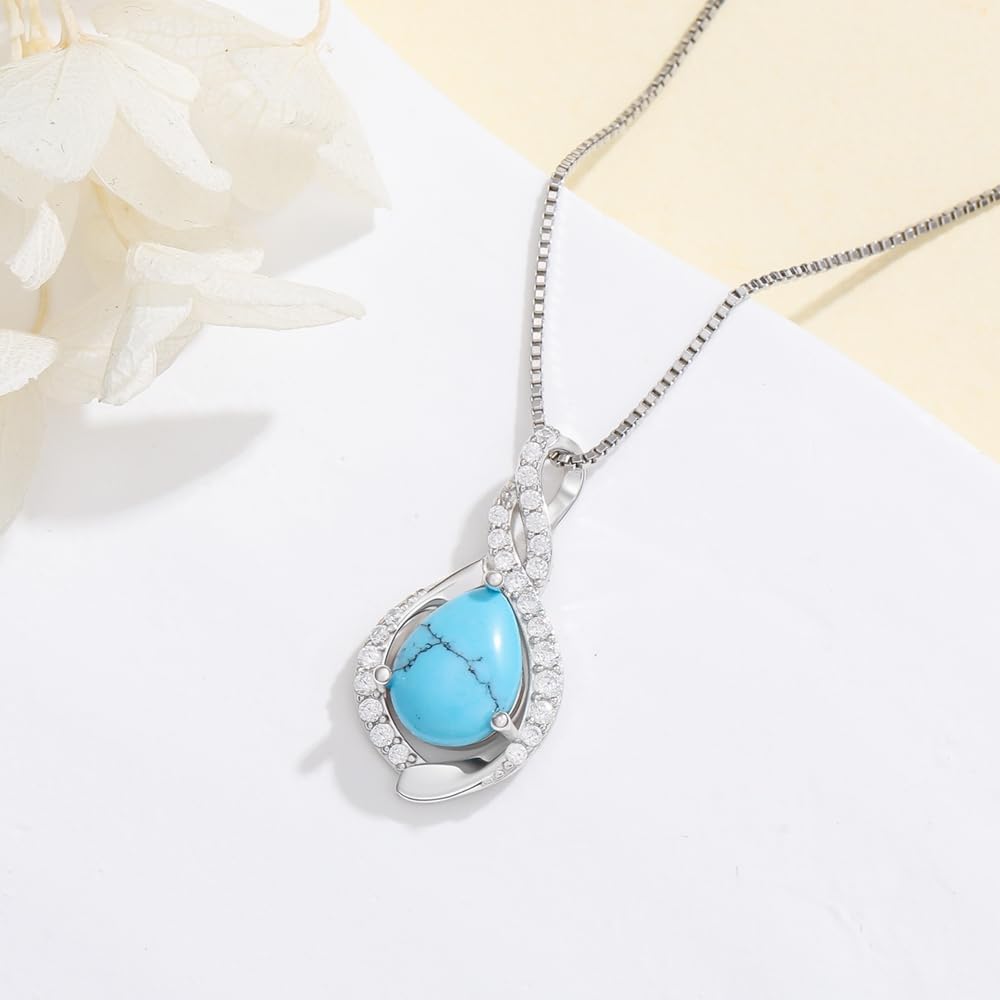 Aihpos Twisted Infinity Turquoise Necklaces for Women Platinum Plated Silver Teardrop Turquoise Pendant Necklace 18''-20'' - Image 4