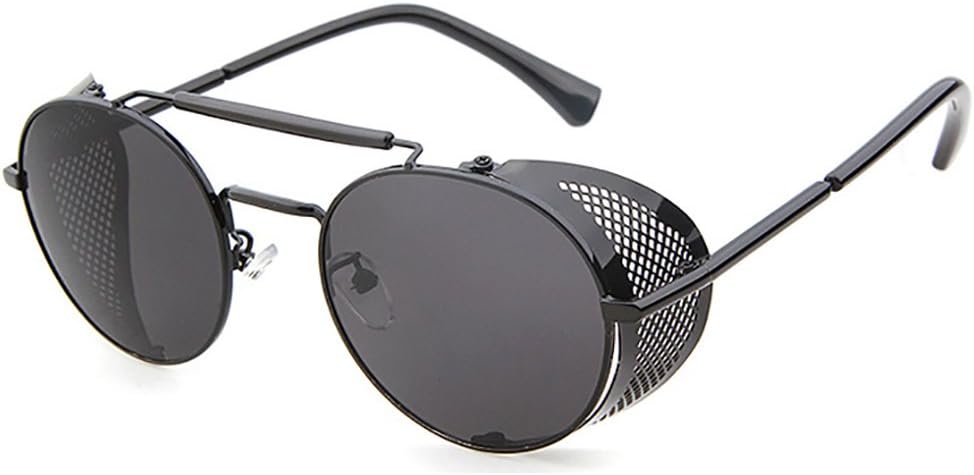 Ibeauti Polarized Retro Round Steampunk Sunglasses Side Shield Goggles Gothic Sunglasses UV400 Protection (Polarized- black Sunglasses)