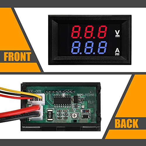 6 Pcs Digital Voltmeter Ammeter Dc 100V 10A Blue Red Led Current Voltage Meter Tester Dual Display Panel 2 In 1 Amp Volt Meter Gauge With Connect Wires For Car Automobile #TOP3
