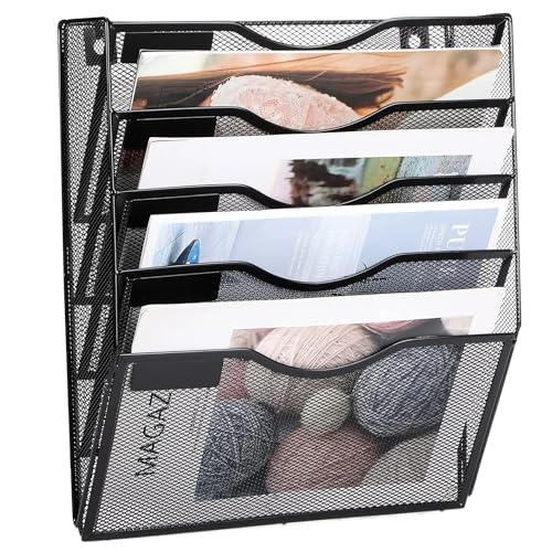 ZYLEN Wall File Holder – Sleek Black Metal Organizer for Documents and Folders, Home, and Classroom – Compact and Stylish Storage Solution for Papers, Folders, and Files (38 x 32 x 10 cm)