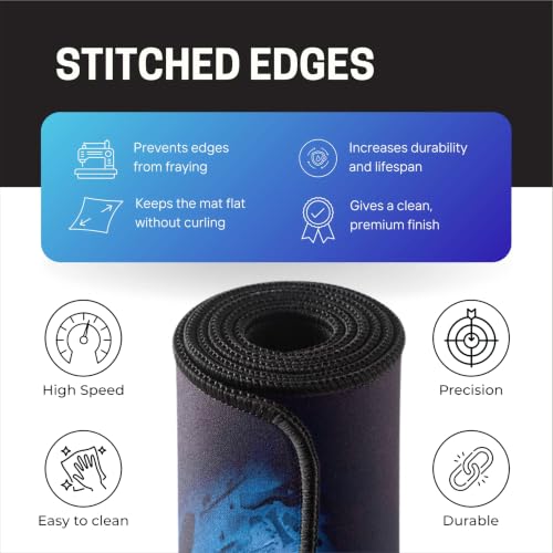 Image of Blue Energy Warrior Gaming Mouse Pad, Large Desk Mat 58.5 x 28 cm, Extended Washable Mousepad, Desk Pad, 2mm Thick Non-Slip Rubber Base, Stitched Edges, Smooth Surface (Multicolour)