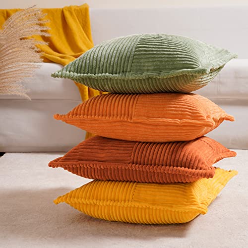 Topfinel Fall Broadside Throw Pillow Cover With Splicing 18X18 Set Of 2, Super Soft Corduroy Couch Pillow Covers Decorative Textured Corduroy Throw Pillows For Couch Bed(18 X 18 Inch/Burnt Orange) #TOP1