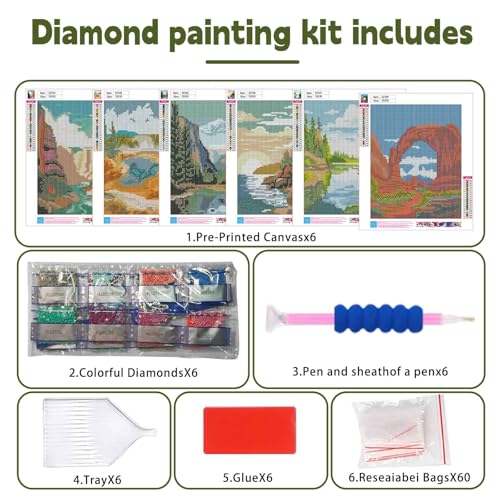Ycydilirab 6 Pack Diamond Art Kits for Adults,Landscape 5D Diamond Painting Kits for Adults,DIY Gem Painting Perfect for Gifts and Home Wall Decor 10x12inch - Thumbnail 5