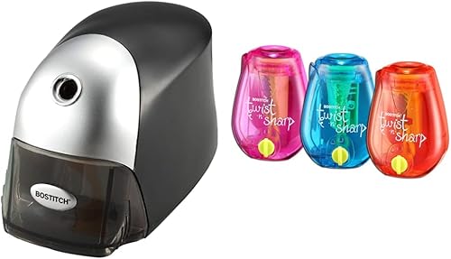 Bostitch Office QuietSharp Executive - Sacapuntas eléctrico de alta resistencia (negro) y sacapuntas manual Bostitch Office Twist-N-Sharp (paquete