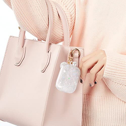 Cute Airpods Pro Case With Shell Pearl Keychain Bling Marble Design Hard Tpu Cover Comparable With Airpod Pro Case For Girls And Womens #TOP6