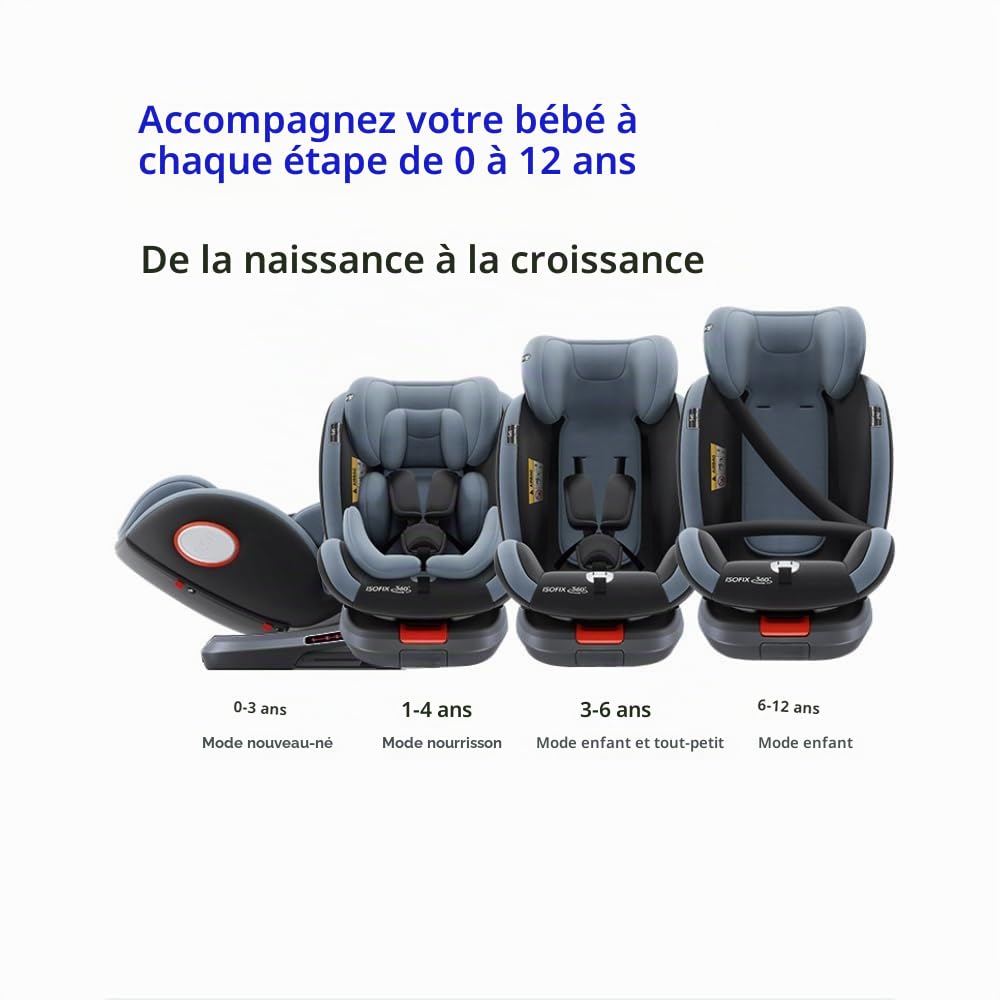 Siège auto à rotation libre, appui-tête réglable, pour tout-petits et nourrissons (Noir)