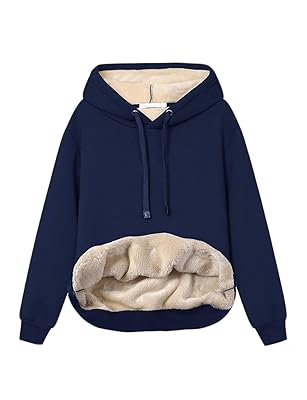 Haellun Womens Casual Winter Warm Fleece Sherpa Lined Pullover Hooded Sweatshirt