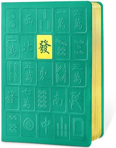 Journal Notebook, 196 Page Mahjong Design Hardcover Leather Book with Bookmark,Ruled Ivory Pages with Gold-plated Edges and Flat Circular Dots Journal, Suitable for Studying and Working (5.83