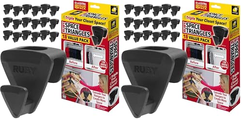 Ruby Space Triangles Original AS-SEEN-ON-TV, Ultra- Premium Hanger Hooks Triple Closet Space 36 PC (2 Packs of 18)