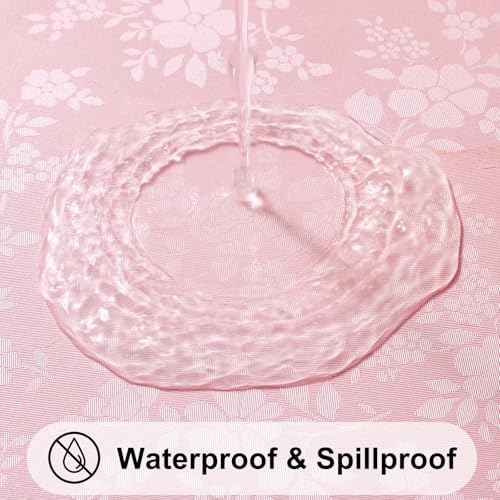 Image of Smiry Round Table Cloth, Waterproof Heavy Duty Vinyl Tablecloths, Wipeable Washable Table Cover for Kitchen, Dining Room & Valentines(Pink, 60 inch Round)