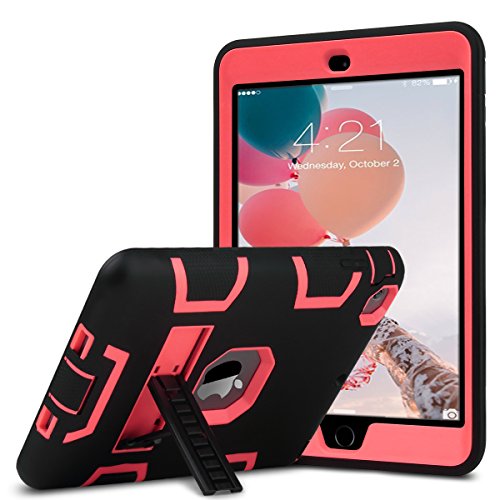 ULAK iPad Mini Case,iPad Mini 2 Case,iPad Mini 3 Case,iPad Mini Retina Case, Three Layer Protective Case for iPad Mini,iPad Mini 2,iPad Mini 3 with Kickstand (Black/Neo Red)
