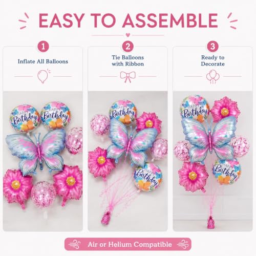 Image of AMFIN (Pack of 7) Large Butterfly Foil Balloons 34 Inch Gradient Birthday Party Decorations | Helium & Air Compatible - Pink