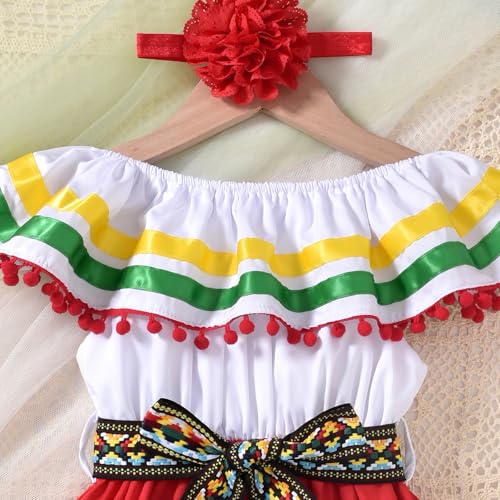 fioukiay Toddler Girls Mexican Dress Little Girl Off Shoulder Bowknot Traditional Color Block Dresses4