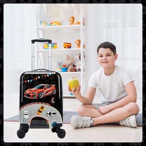 Image of Kids Luggage Set 2 Piece 16'' Hardside Spinner Wheels Travel Suitcase Carry On Airline Approved Black Car