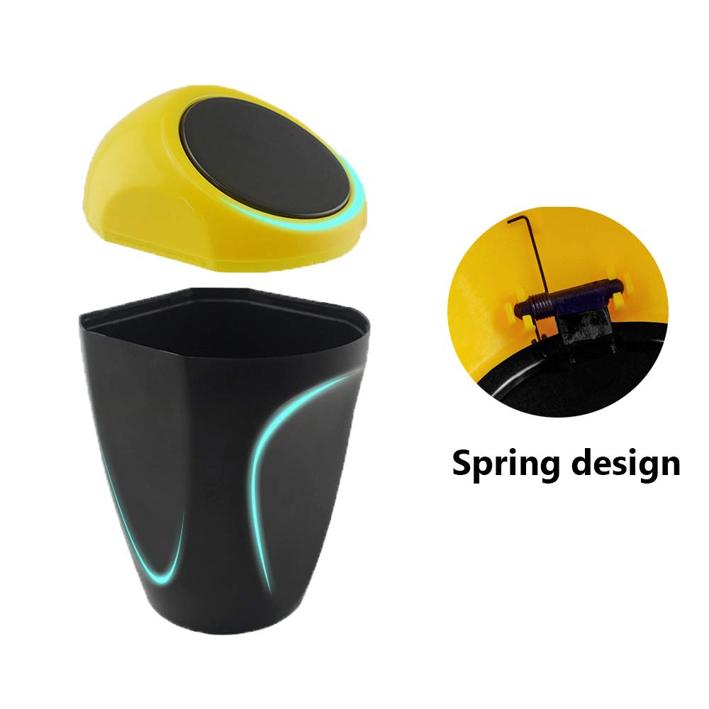2 Mini Bidoni Spazzatura Per Auto – Cestini Portaoggetti In Plastica Con Coperchio A Molla, Giallo E Blu
