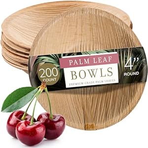 brheez Palm Leaf Bowls 200 Pack – 4 inch Eco Friendly Compostable & Biodegradable – Elegant Bamboo Look Disposable Bowls are Heavy Duty and More Environmentally Friendly than Paper Bowls