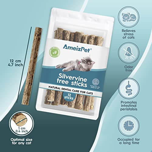 AmeizPet Catnip Sticks for Cats Cat Dental Chew Sticks - Natural Matatabi Cat Dental Care, Silvervine Cats Teeth Cleaning (12 pcs) - Image 2