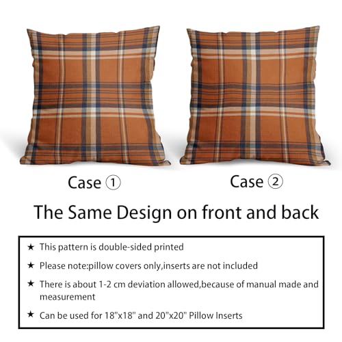 Sweetshow Fall Plaid Pillow Covers 18X18 Set Of 2 Orange Blue Buffalo Plaid Tartan Print Autumn Themed Decorative Throw Pillows Outdoor Pillowcase Square Linen Farmhouse Cushion Case Decor thumb #5