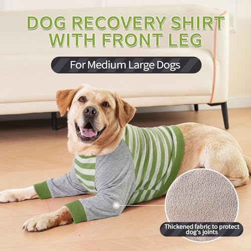 Image of FUAMEY Dog Recovery Sleeve with Elbow Protector,Dogs Shirt Stop Licking Joints,Pet Long Sleeve Suit Protecting Dog's Front Leg Arm Wounds Cover Skin Conditions Green Stripes M