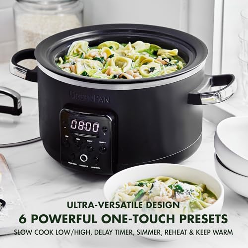 GreenPan-6-in-1-4QT-Electric-Ceramic-Slow-Cooker-with-Glass-Lid-Multifunction-Presets-Hard-Anodized-PFAS-Free-Removeable-Nonstick-Crock-Dishwasher-Safe-Auto-Warm-Delay-Timer-Stews-Reheat-Black GreenPan 6 in 1 4QT Electric Ceramic Slow Cooker with Glass Lid Multifunction Presets Hard Anodized PFAS Free Removeable Nonstick Crock Dishwasher Safe Auto Warm Delay Timer Stews Reheat Black