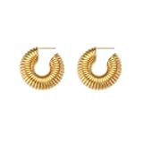 New 2025 316L Stainless Pvd Hollow Design Chunky Bold Gold Plated Hoop Earrings Thread Texture For Women Jewelry Fashion Trendy Accessories Creative Gift