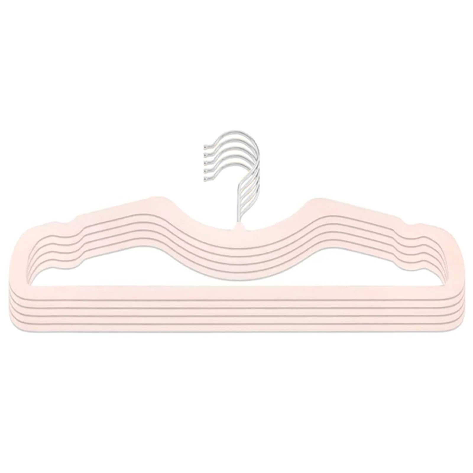 Flocked Hangers 5pcs Velvet Hanger M-shaped Flocking Hangers Short Neck Design No Trace Anti-slip Shirt Jacket Coat Storage(Pink)