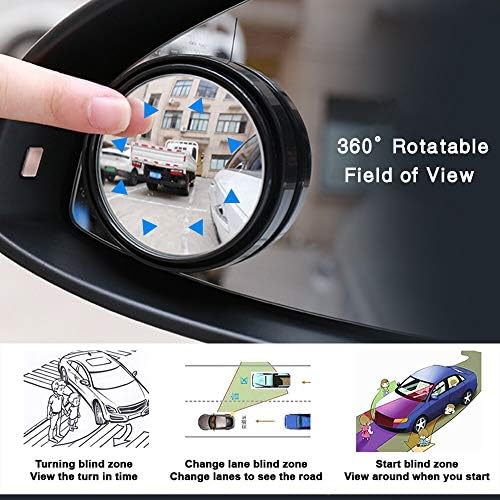 Uni-Fine 2Pcs 360° Rotatable Blind Spot Mirror for Car, HD Crystal Glass Wide Angle Wing Mirror Waterproof Durable Traffic Safety(black)