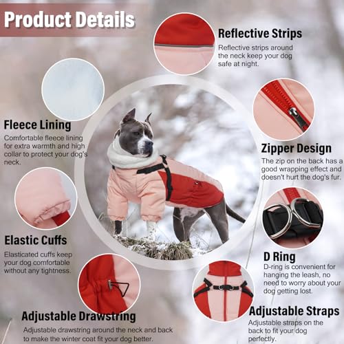 MHaustlie Manteau d'hiver pour Chien avec Fermeture Éclair Et Bandes Réfléchissantes, Gilet d'hiver Chaud pour Chien, Vêtements Chauds pour Chiens de Petite, Moyenne Et Grande Taille(S, Rouge)