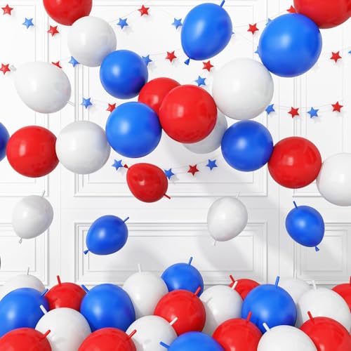 Image of Red Blue White Link Balloons,120Pcs 6Inch Red and Blue Latex Linking Balloons for 4th of July Independence Day Birthday Usa Patriotic Party Decorations