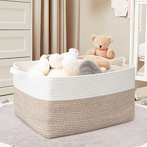 Zlg Extra Large Rectangle Storage Basket 72L Rope Blanket Basket Living Room Pillow Basket Baby Toy Organizer Woven Storage Bin For Kids With Handles Dirty Clothes Storage Hamper, 22 X 17 X 12 Inches #TOP1