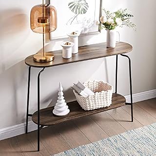 SICOTAS Console Table - Console Tables for Hallway Slim - Hallway Table with Storage Shelf - Narrow Table Living Room, Bedroom, Office, 105x32x78cm, Rustic Brown and Black