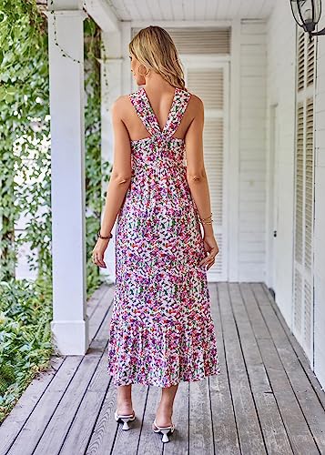 Image of GRACE KARIN Womens Summer Floral Dresses 2026 Boho Maxi Dress Flowy Halter Sundress Casual Vacation Beach Clothes with Pocket