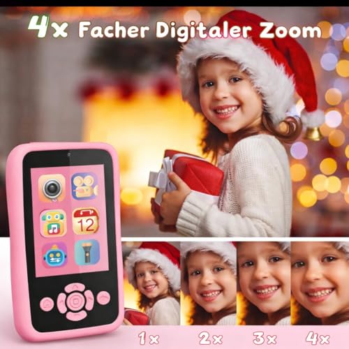 Image of Brand Conquer Kids Mobile with Digital Camera 2.4 inch IPS Screen, 1080P HD Video, 40MP Photo, Flash Light, 6 Games, MP3 Player, Type-C Port, 32GB Expandable, Silicone Cover with Rope & Cable (Pink)