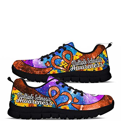 Multiple Sclerosis Sunflower Galaxy Sneakers Fashion Shoes, Multiple Sclerosis Awareness Fashion Low Sneakers with Box for Men and Women. Shoes for Multiple Sclerosis Awareness Lovers