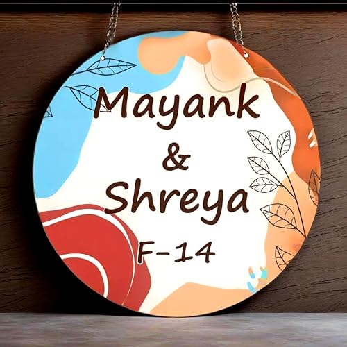 Image of P Arts Personalized Door Name Plate for Home Entrance Round Shaped 10x10 Inch Name plate for home entrance, Door name plates MDF Wood, Black & White (Colorfull-01)