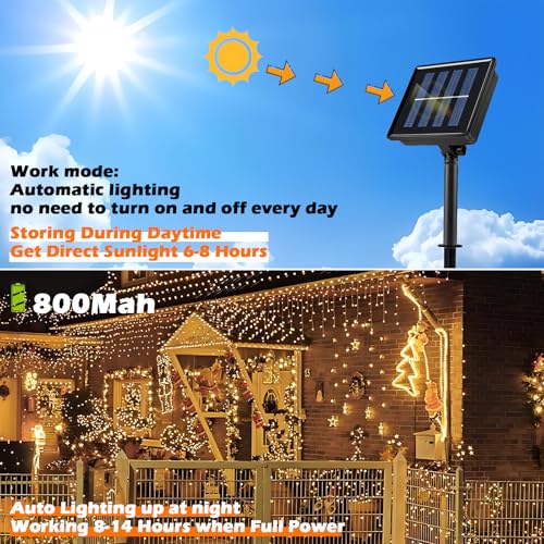 Solar Fairy Lights Outdoor Garden, 2Pack 240 LED 24M/92FT Solar Lights Outdoor Garden Waterproof, 8 Modes String Light for Patio Yard Party, Balcony, Wedding, Trees, Fence (Warm White) - Image 3