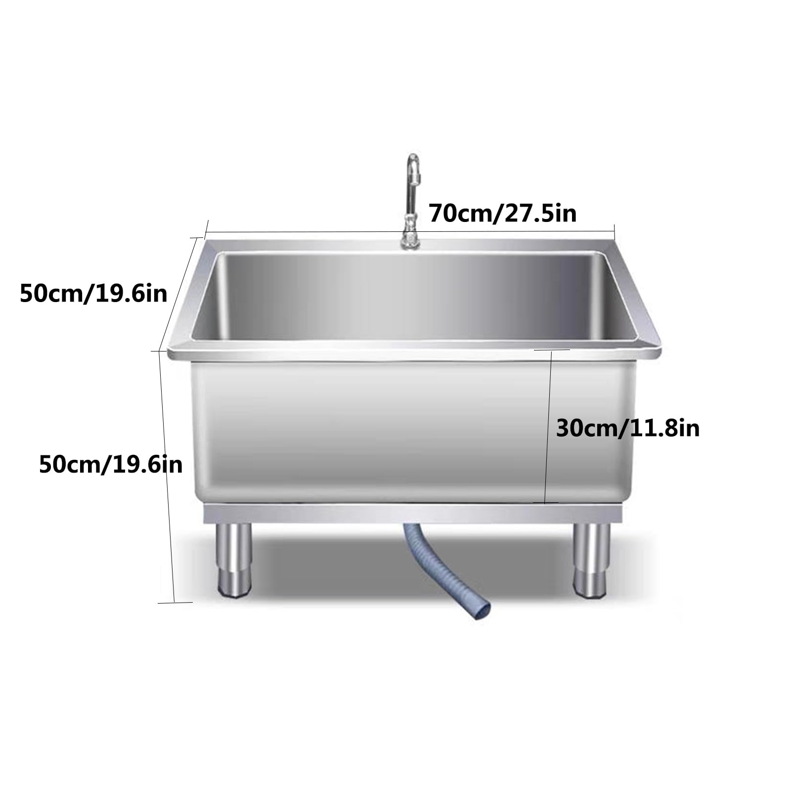 Bañera de Acero Inoxidable para Perros, estación de Lavado y Aseo para el hogar, Lavabo con Ducha para Perros pequeños y Gatos (70 cm/27,5 Pulgadas)