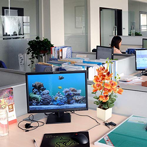 Rerxn Artificial Orchid Flowers With Vase, Fake Orchid Arrangement 2 Heads Pu Potted Silk Phalaenopsis Flower Arrangement For Home Table Party Decor (Orange) #TOP1