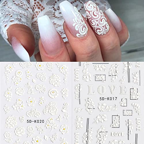 5D Stereoscopic Embossed Nail Art Stickers White Flower Nail Decals Relief Self-Adhesive Butterfly Nail Stickers Nail Art Supplies Nail Designs For Women Diy Acrylic Nail Decorations (3 Sheets) #TOP5