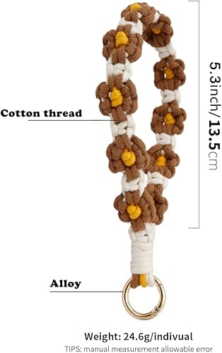 Miniatura 2 de Llavero de macramé duradero para mujer, estilo bohemio, hecho a mano, llavero con flores y flores, hecho a mano