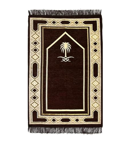 Image of Weavers Villa Prayer Mat /Aasan /Meditation Mat - Velvet Mat for Pooja, Meditation, Namaz - Brown 70cm X 110cm - Perfect Aasan for Puja /Prayer - Floor Mat for Sitting, Multipurpose Rug