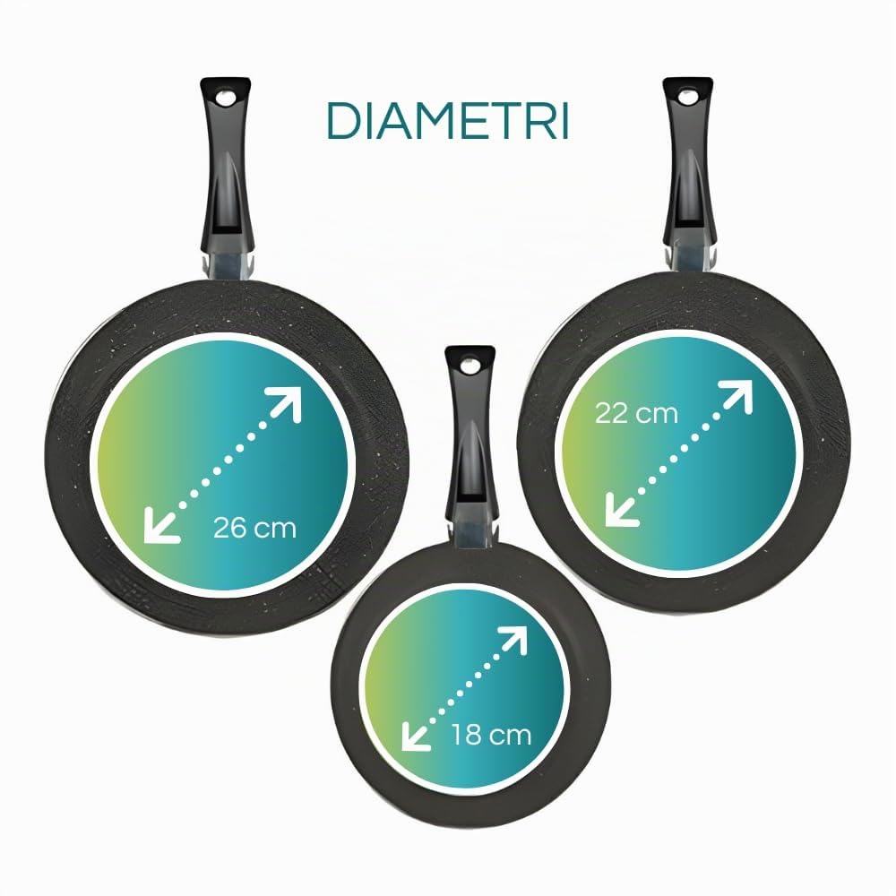 VIRSUS Tris Padelle a Induzione Set Padelle da 18cm, 22cm e 26cm Pentole in Alluminio Puro con Fondo in Acciaio Magnetico e Rivestimento Antiaderente - (F)